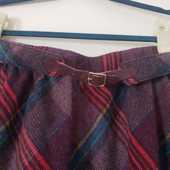 Vintage Midi Red Plaid Skirt Size 16 Dark Academia Preppy Fall Wool Blend Belted - Picture 3 of 9